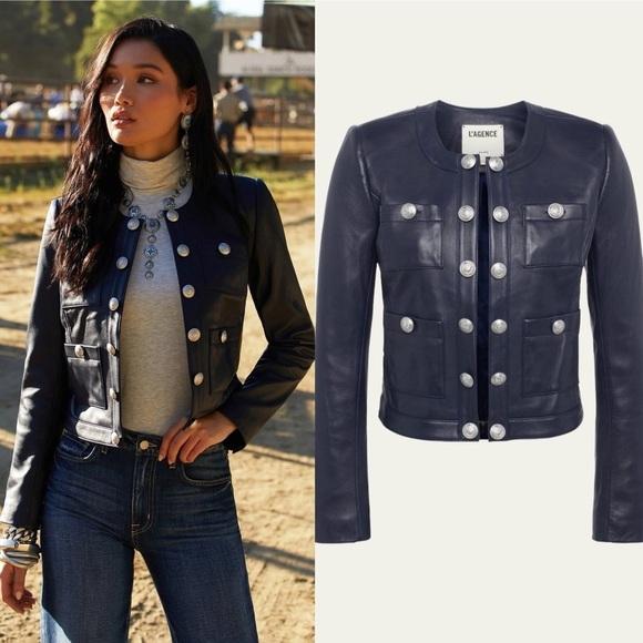 L'AGENCE Jackets & Blazers - L’AGENCE Jayde Collarless Leather Jacket Midnight Sz 4